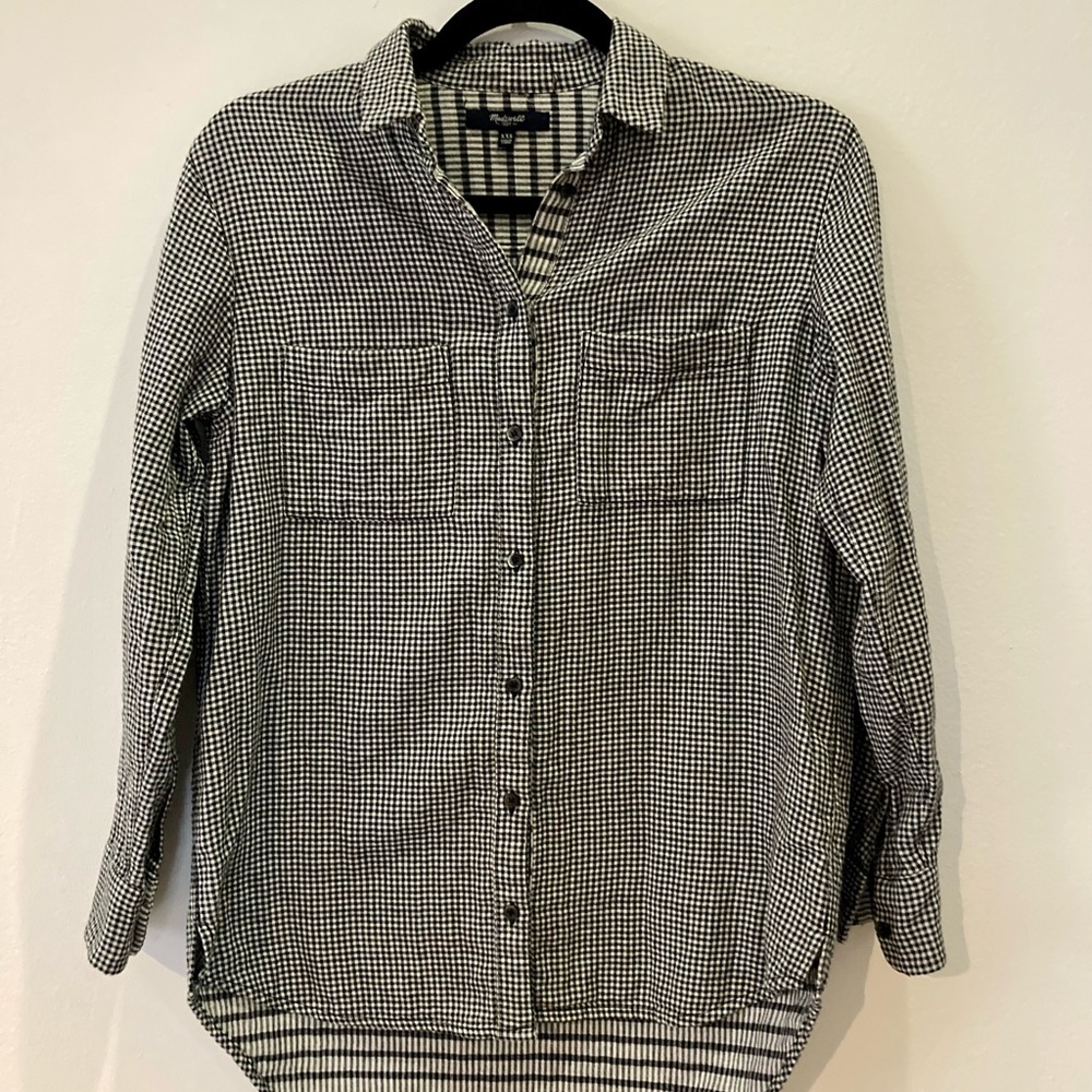 Madewell Black Gingham Button Down Flannel Shirt XXS